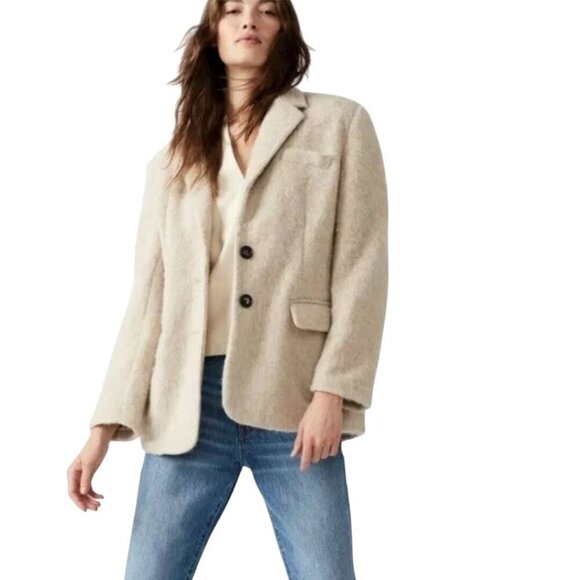 Steve Madden Nana Blazer Jacket Neutral Wool Blend Patch Pockets Size XS - Picture 1 of 12